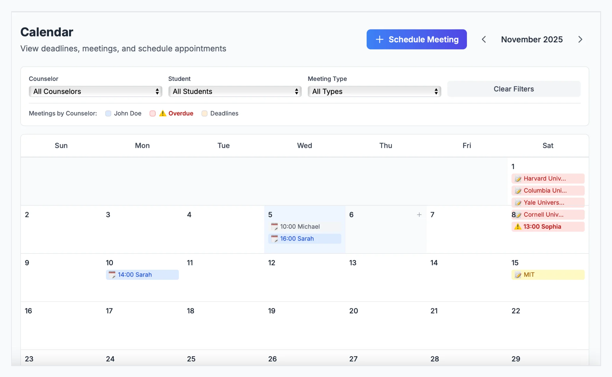 Status board showing color-coded application statuses