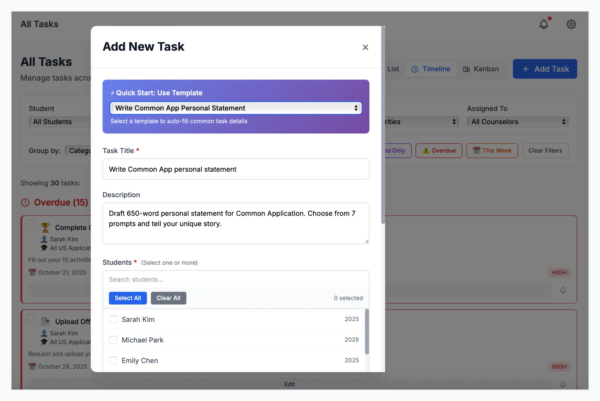Task templates for common workflows