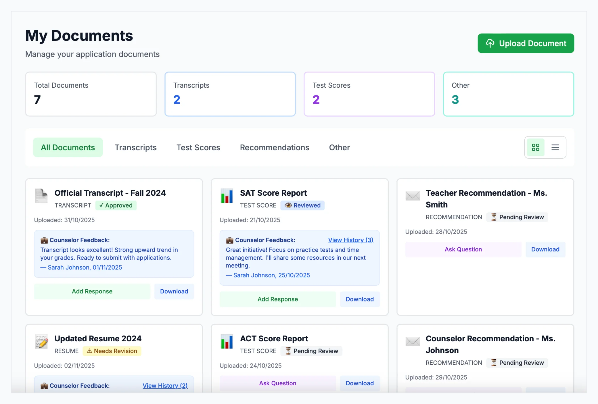 Document vault showing organized folder structure